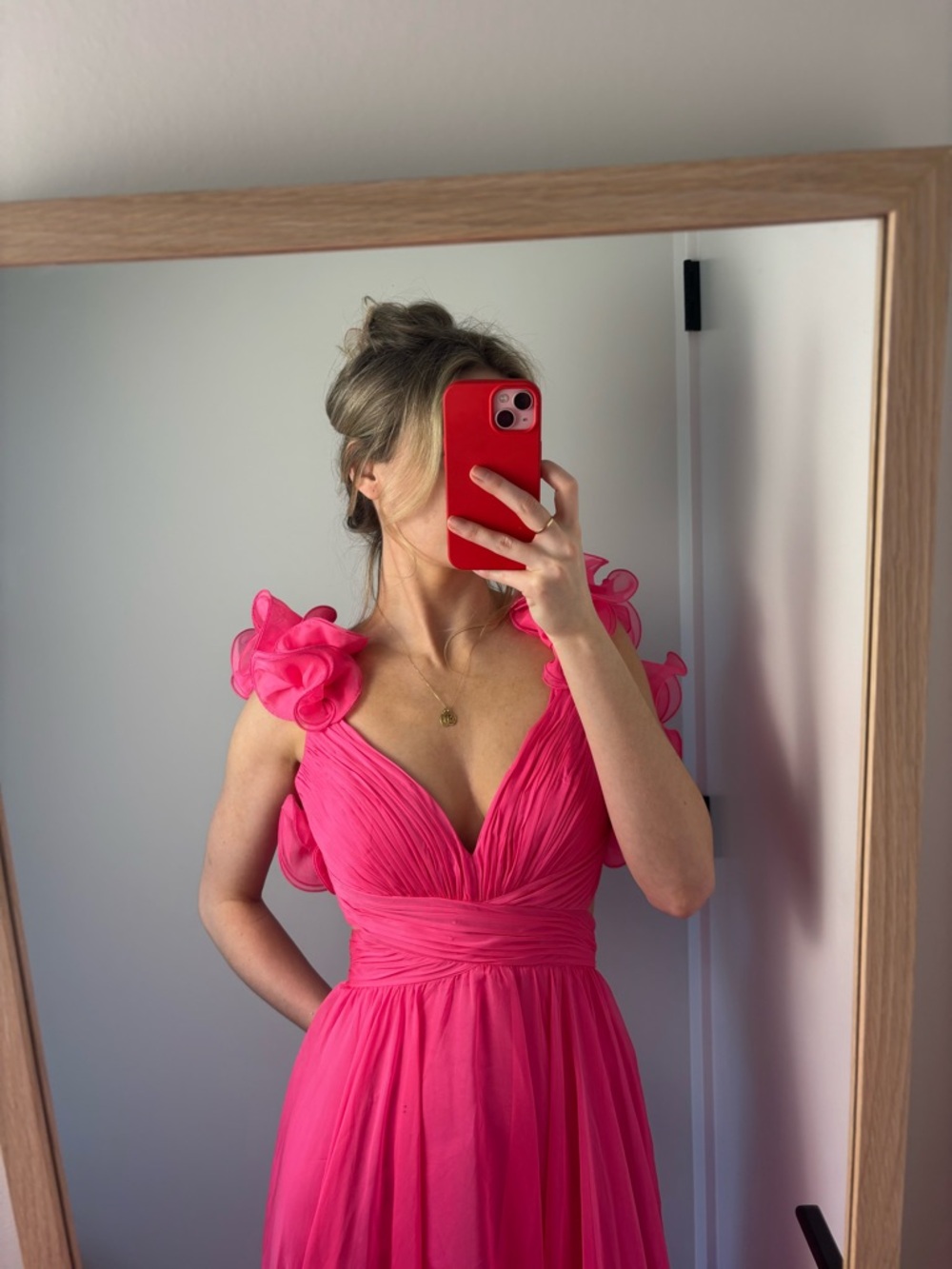 Mac Duggal hot pink ruffle gown / prom dress / bridesmaid dress - Picture 8 of 12